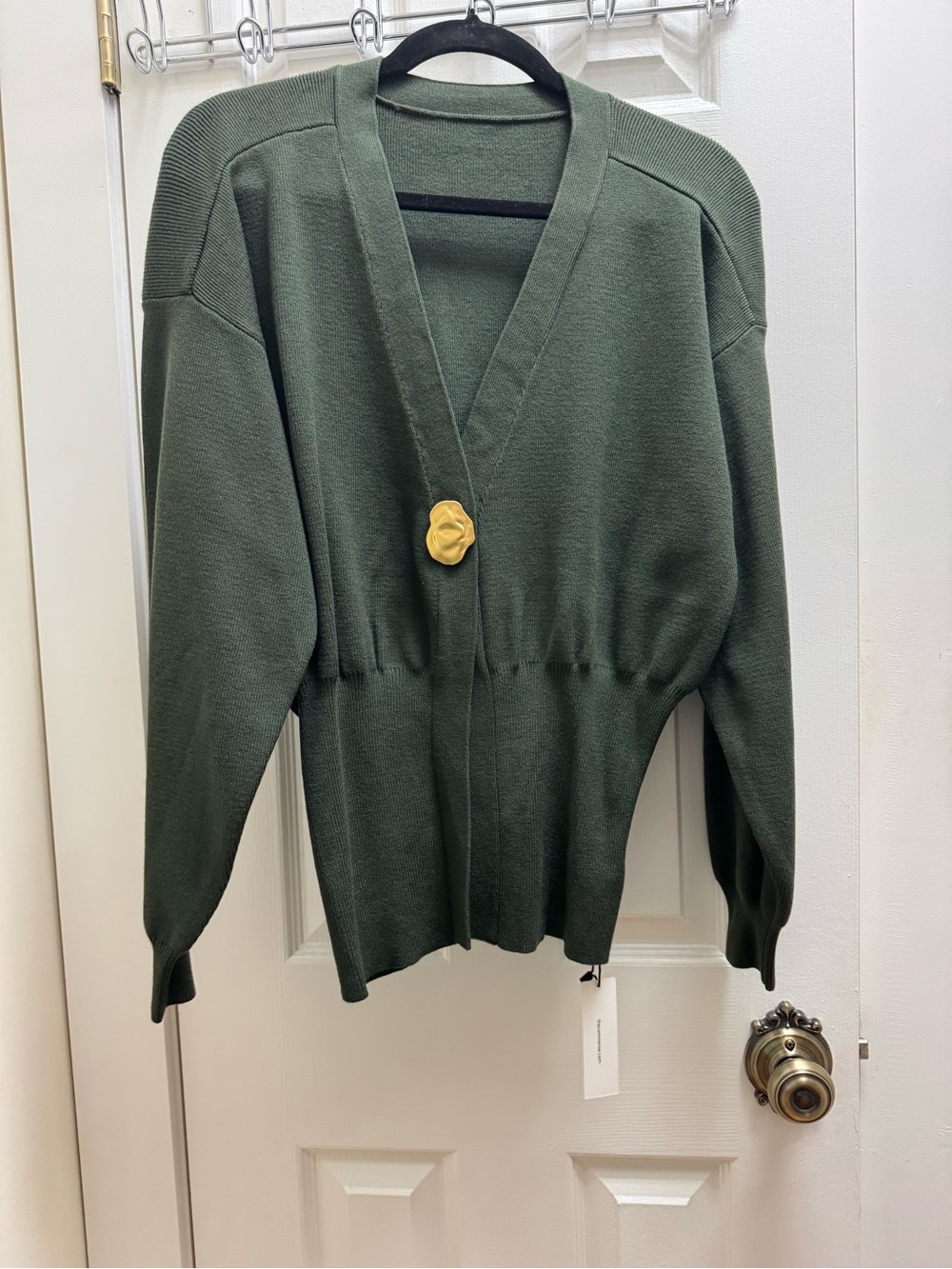 Commense Olive Green V-Neck Cardigan with Gold Button